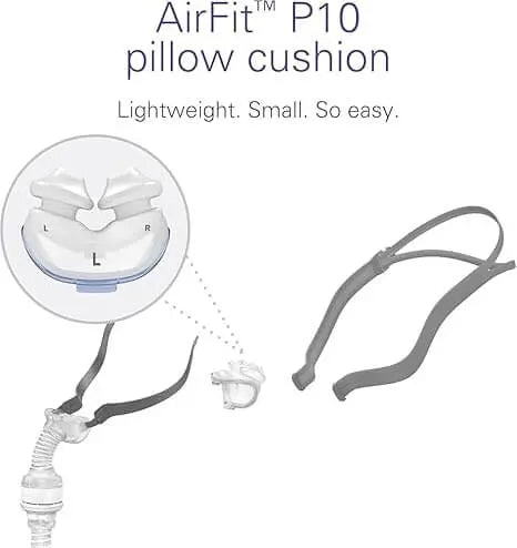 AirFit P10 nasal pillow cushion with lightweight design, ideal for comfort and easy use in sleep therapy.