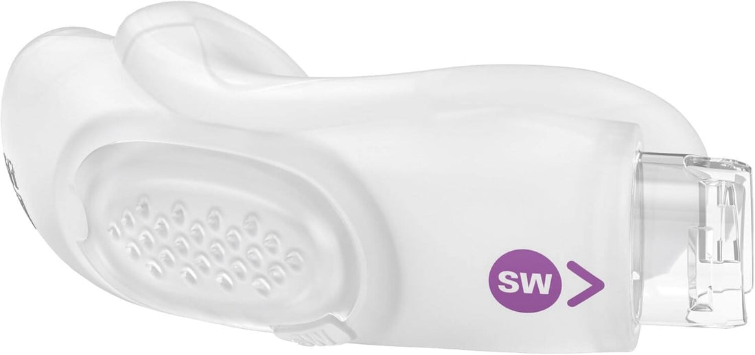 Man demonstrating ResMed N30i mask with cushion, promoting comfort for sleep apnea therapy.