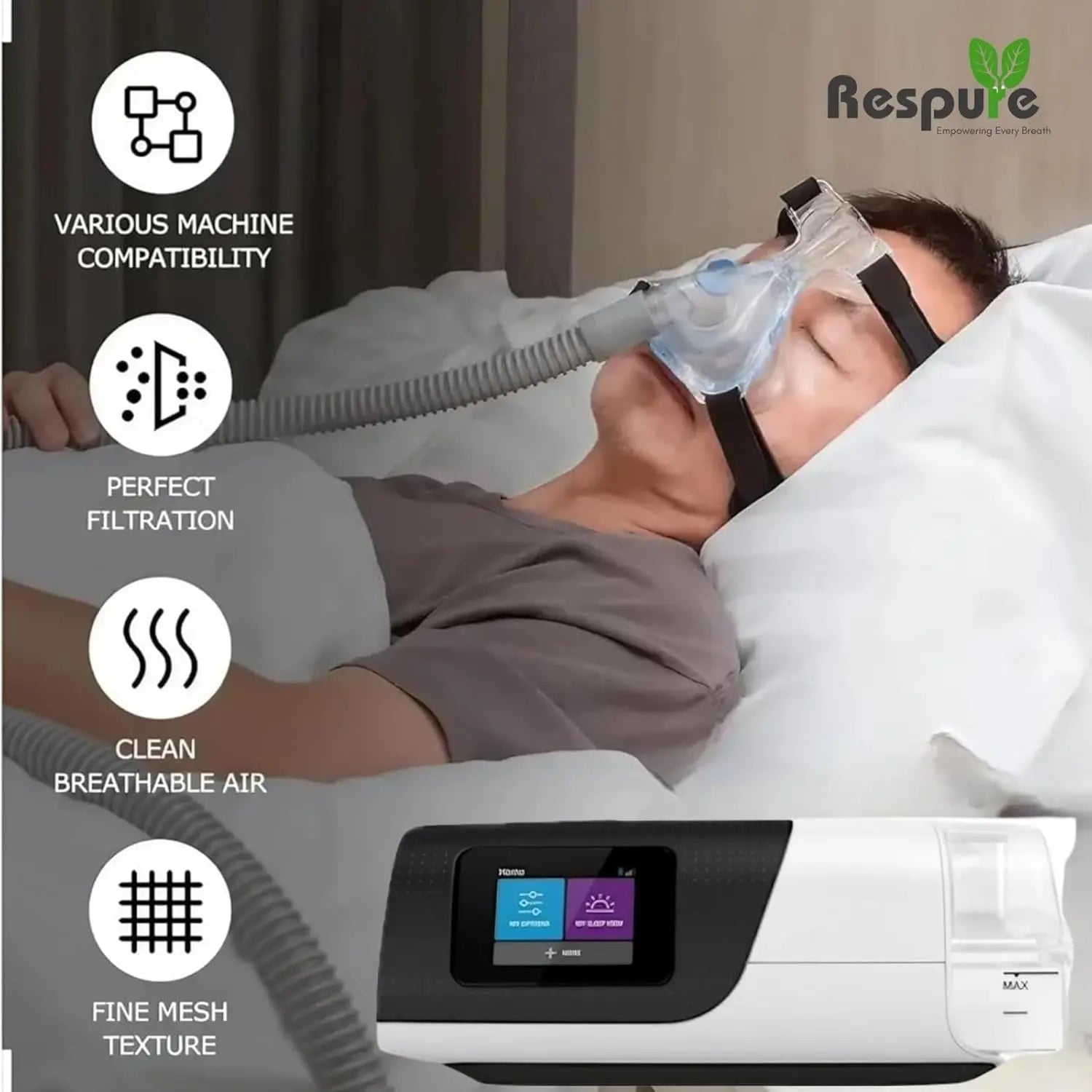 RESPURE CPAP Air Filters Compatible with AirSense 11 & AirCurve 11 Device, Ultra-Fine Air Filters | Reliable Filtration (60 Filters) Respure