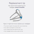 Resmed AirFit N30 headgear replacement tip with elastic straps and care recommendations.