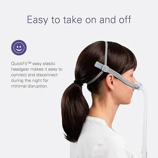 Resmed AirFit N30 QuickFit Headgear in gray with blue highlights, designed for comfort and adjustable fit for CPAP masks.