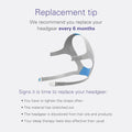 Replacement tip for CPAP headgear, recommending replacement every 6 months for optimal comfort and effectiveness.