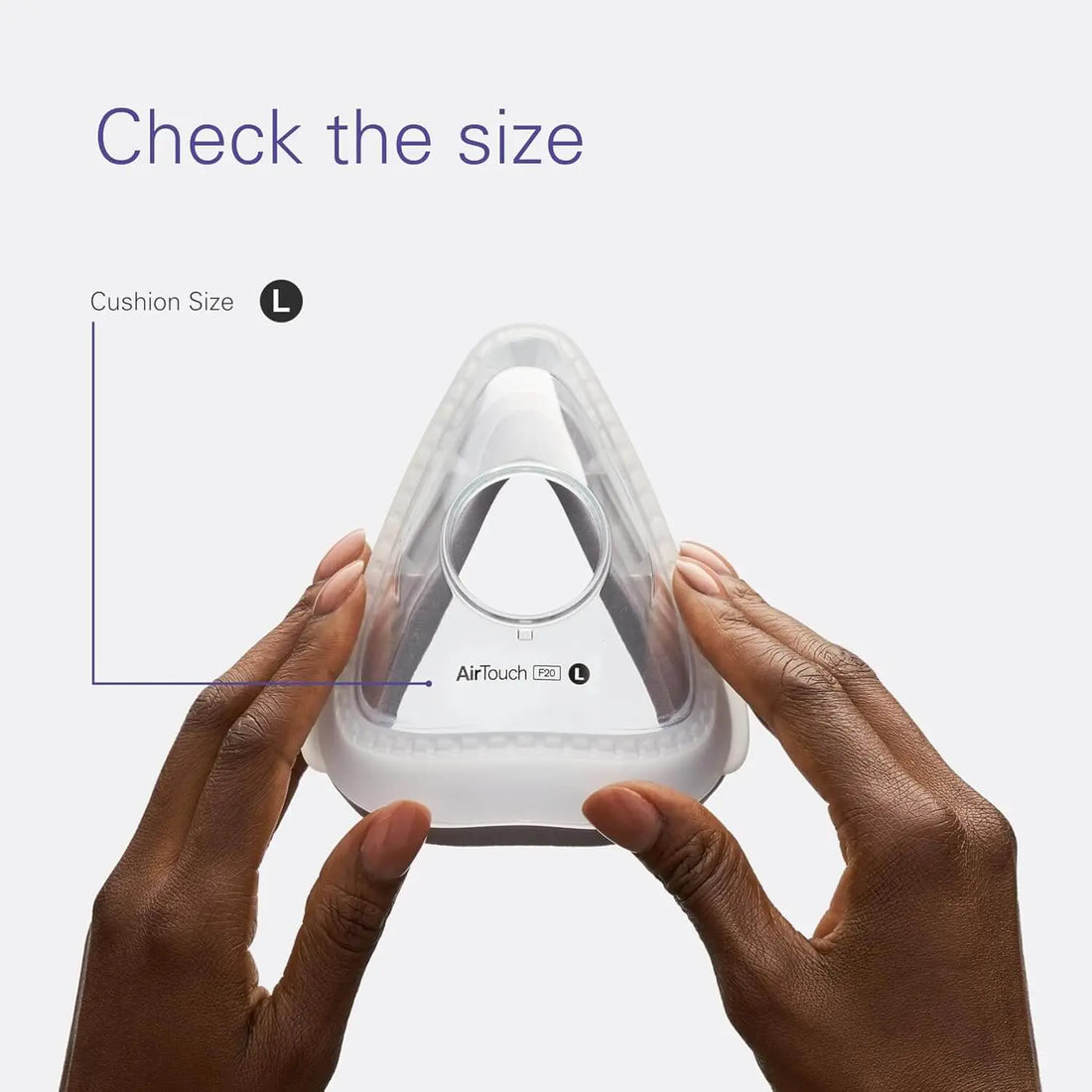 ResMed AirTouch F20 cushion size large displayed, showcasing its unique design for optimal comfort and fit.