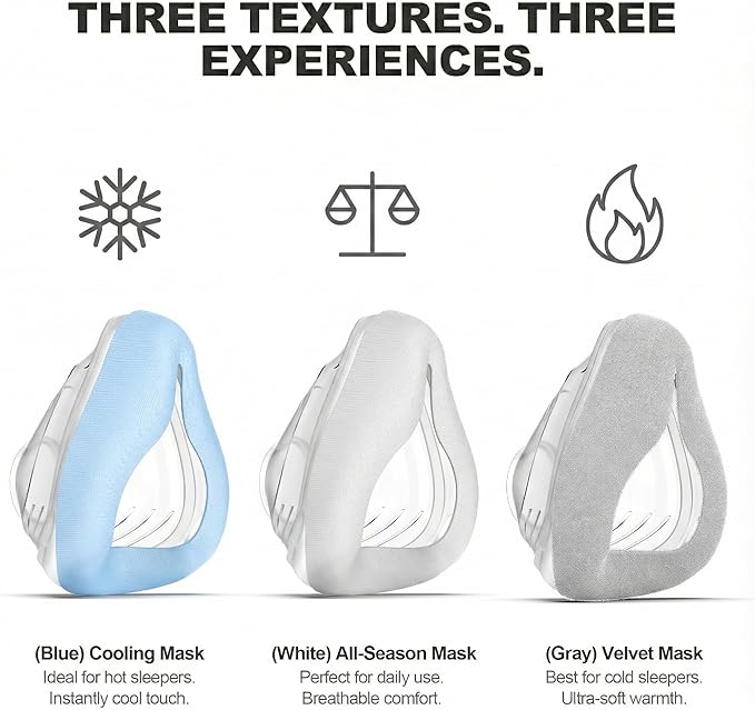3-Pack Fabric Replacement Mask Cushions for AirFit F20 & AirTouch F20 – Cooling, Velvet & All-Season Kit, CPAP Supplies, Patented Full Face Comfort for Hot & Cold Sleepers - CPAPstudio.co.uk