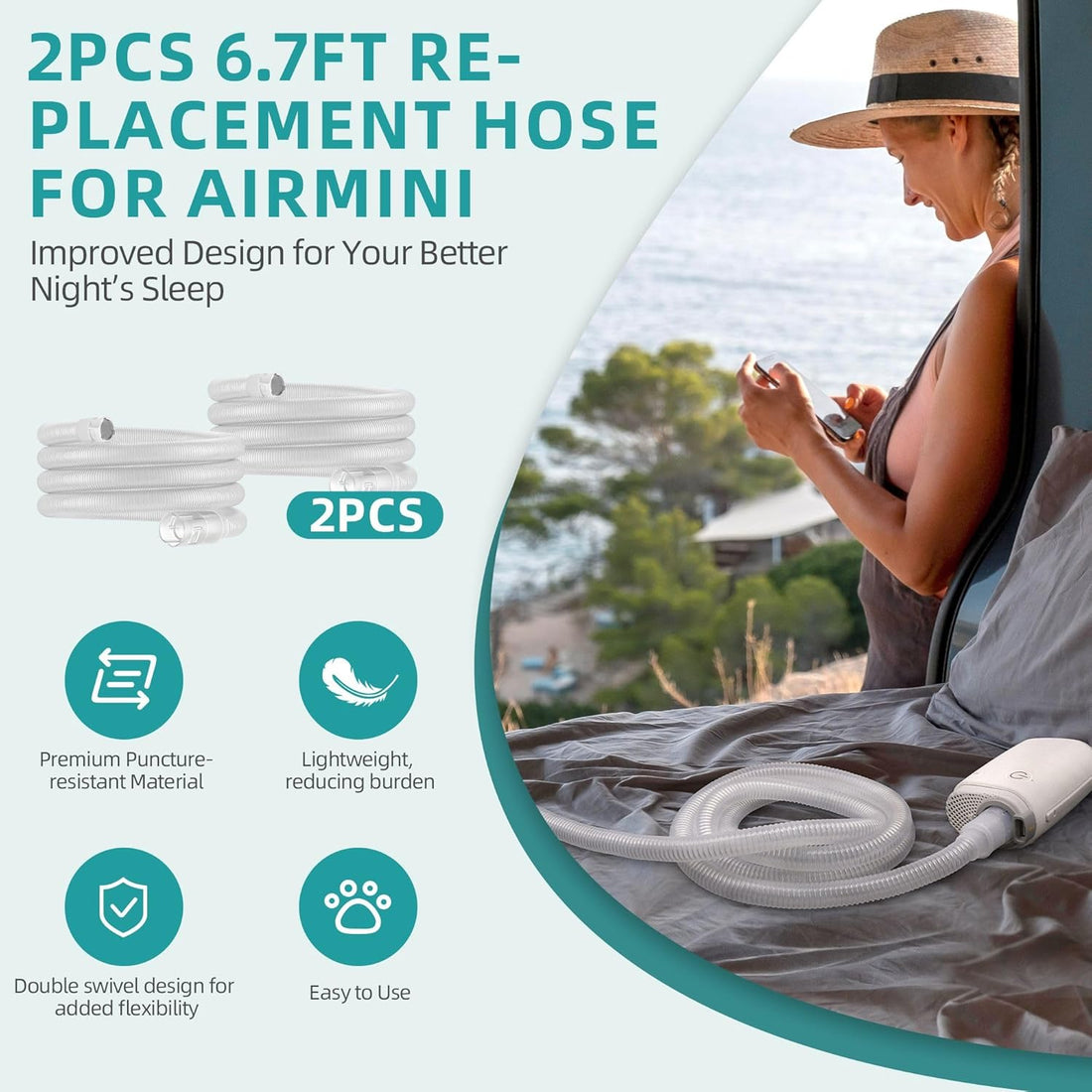 1PCs Replacement Tubing for Airmini, 6.7Ft Natural Length and Stretchable, Made of Lighter and More Puncture-Resistant Material