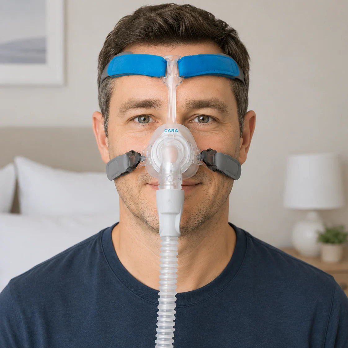 Lowenstein CARA Nasal Mask Worn During CPAP Therapy