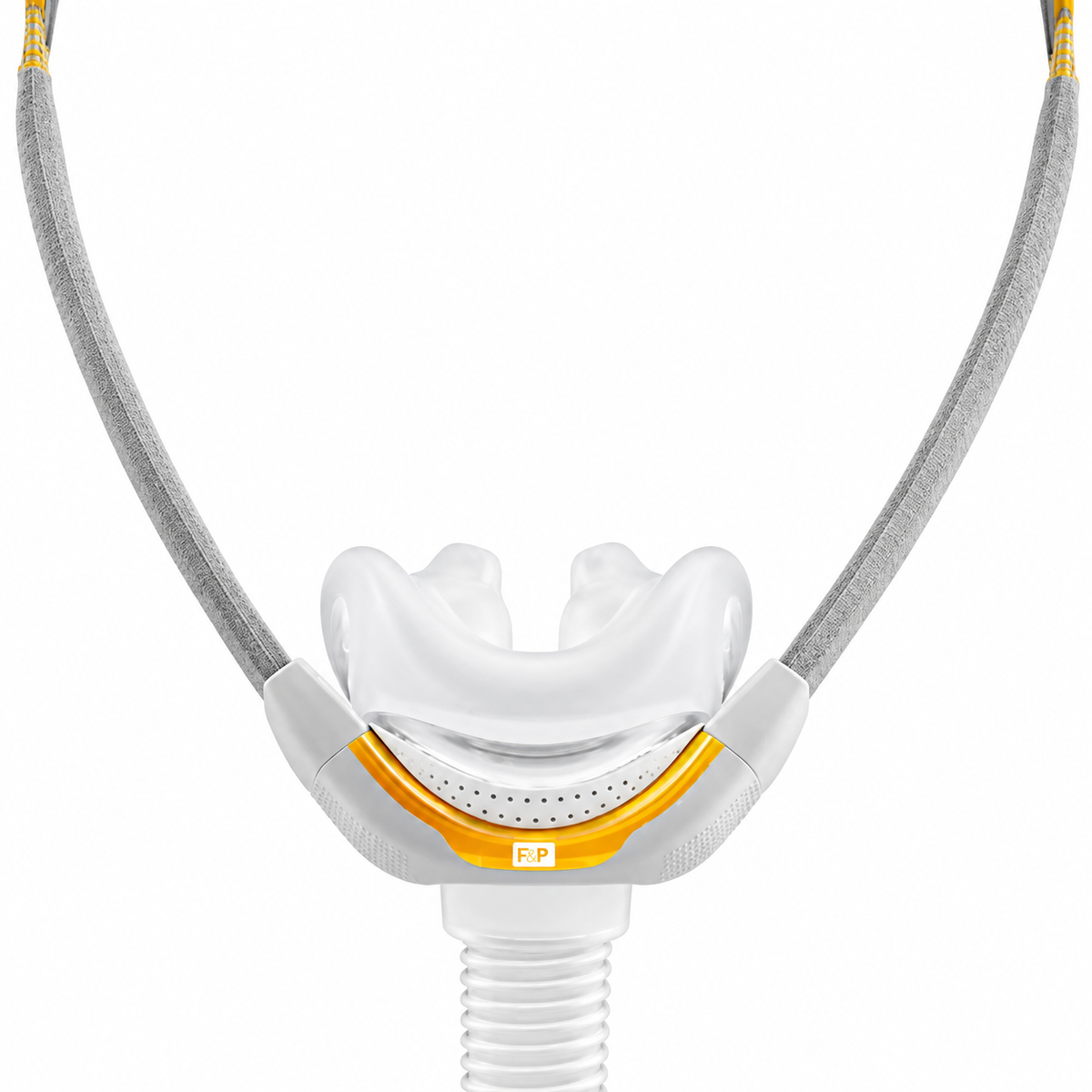 F&P Solo Nasal Pillows Mask with AutoFit Headgear Front View
