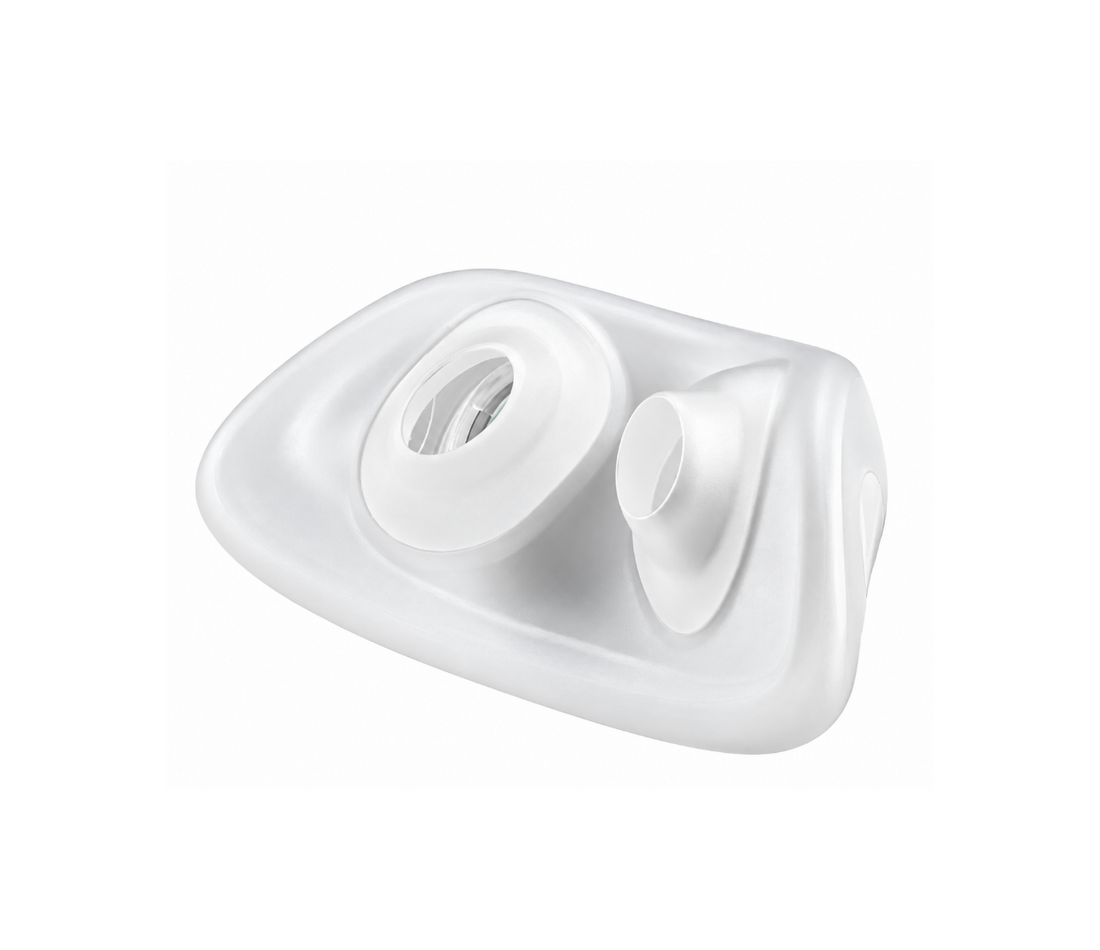 Fisher & Paykel Solo nasal pillow cushion showing the dual nasal openings and silicone seal