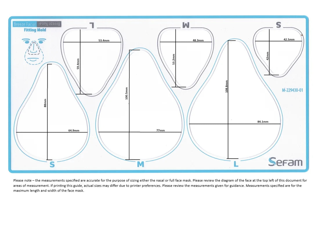 Sefam Breeze Facial Comfort Full Face Mask Size Guide