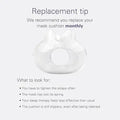 Replacement tip for ResMed mask cushion; advice to change monthly for optimal sleep therapy performance.