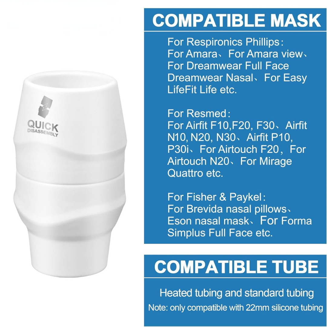 Easy Break Hose Coupling Kit for Mask, Hose Adapter for Quick-Release, Compatible with with 22mm Diameter Hose, Freeing Easily Untether & Achieve Tidy Storage- White